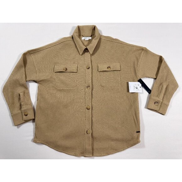 O’Neill Women’s XS Waffle Knit Jacket Shacket Tan Button Front NWT Neutral Cozy - Picture 9 of 16